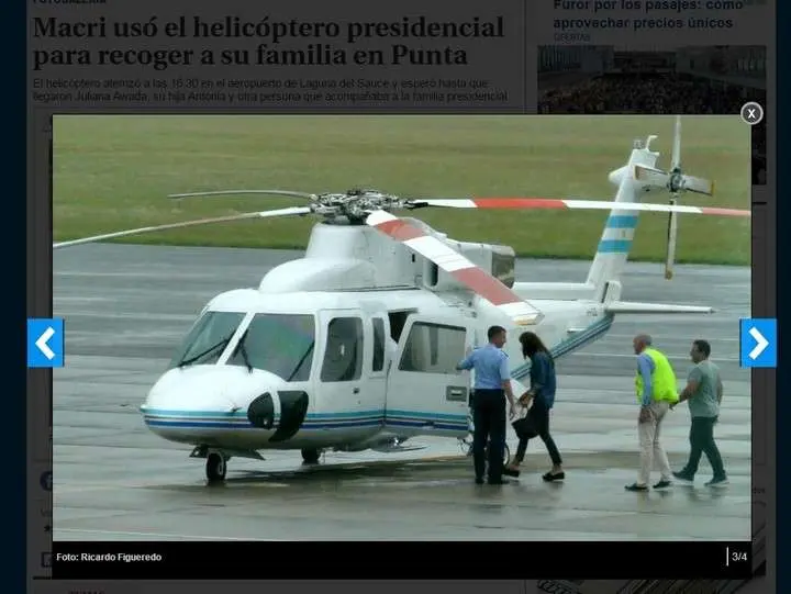 Macri usó el helicóptero presidencial para recoger a su familia en Punta del Este