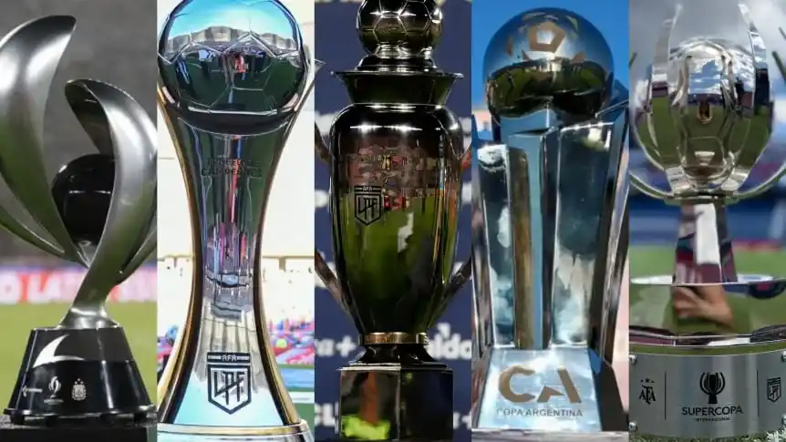 Cinco de los trofeos que reparte el fútbol argentino, desde este jueves con dos nuevas estrellas en juego.