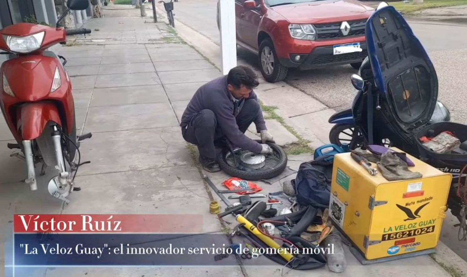 "La Veloz Guay": el innovador servicio de gomería móvil