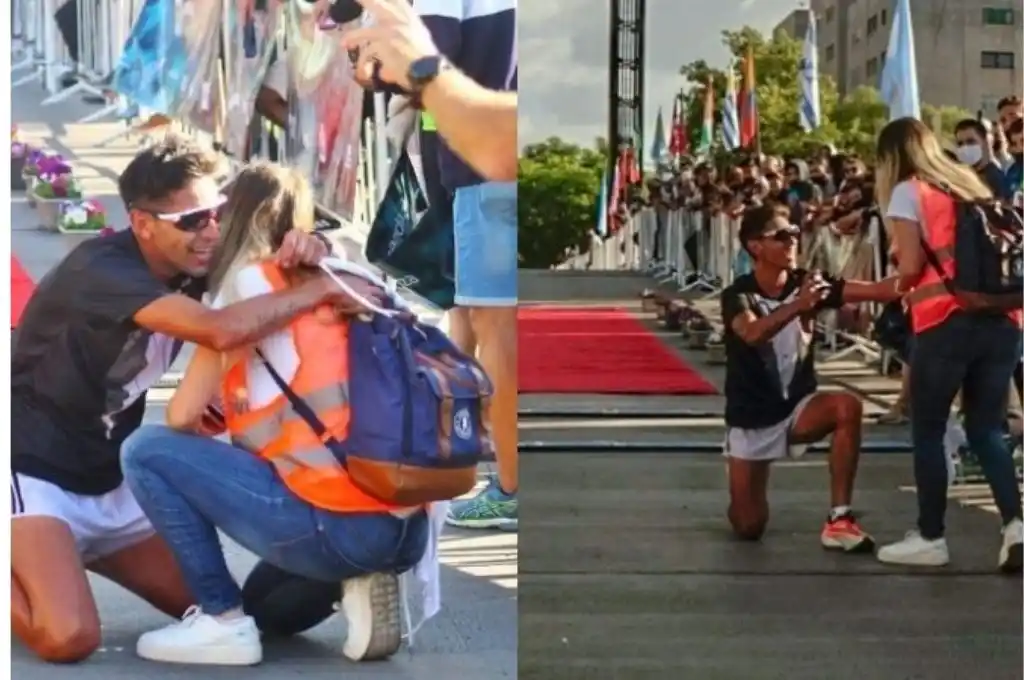 Conmovedor: le propuso casamiento a su novia cuando cruzó la meta