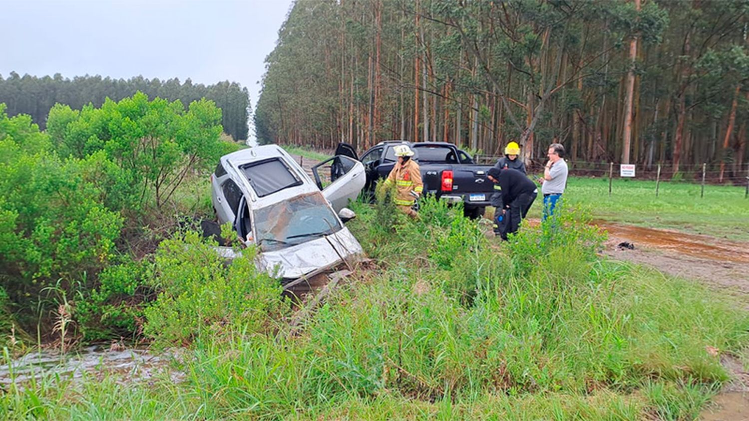 Autovía Artigas :camioneta terminó en la alcantarilla tras despistar