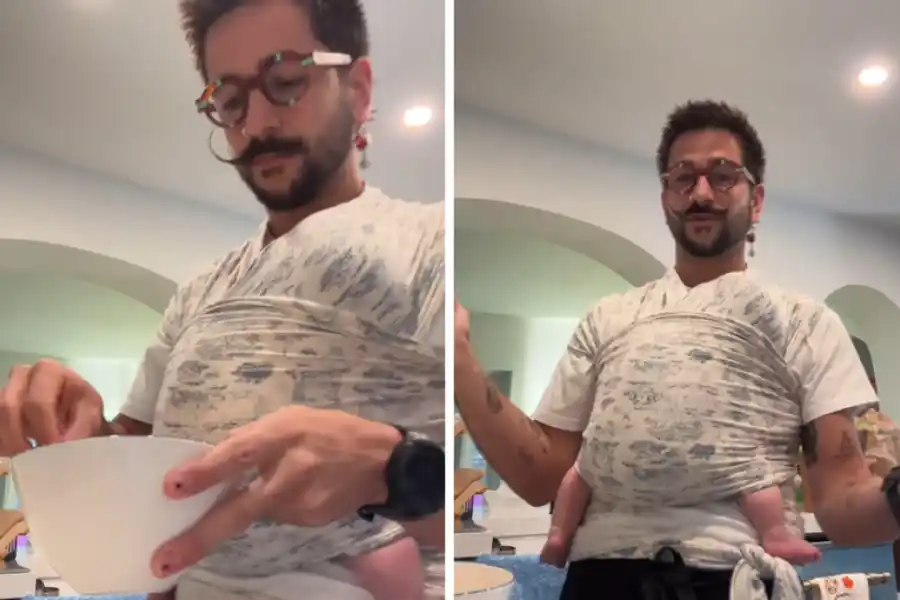 Camilo se mostró cocinando con su hija Amaranto "colgando" y desató la polémica