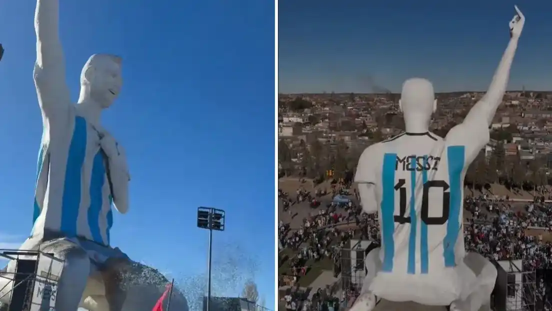 La estatua de Lionel Messi mide 26 metros y fue inaugurada en Cutral Co, Neuquén.