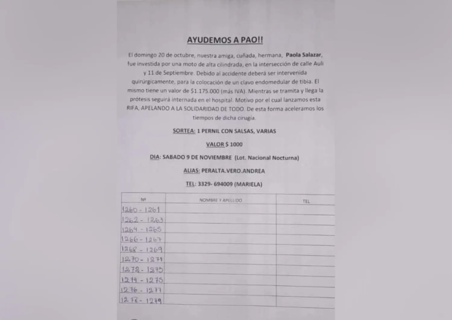 Rifa solidaria para Paola: necesita una prótesis que cuesta más de 1 millón de pesos