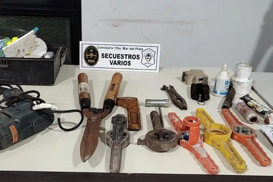 Los objetos robados por el malviviente en el auto estacionado. Todo fue recuperado por la policía.