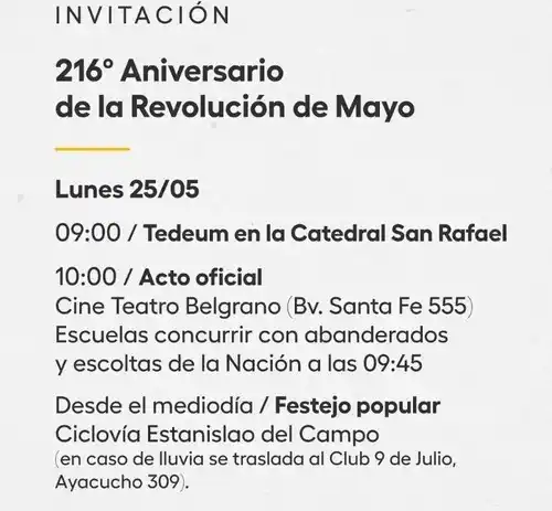 Cronograma de actividades por un nuevo aniversario de la Revolución de Mayo.