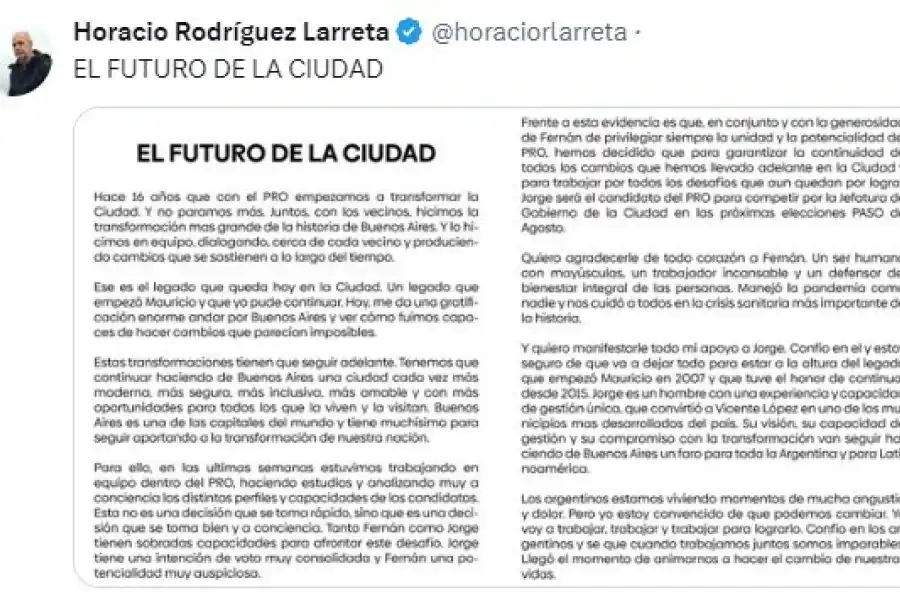 El comunicado de Larreta