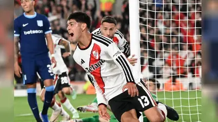 Exaltado, Lautaro Rivero grita el único gol del partido.
Foto: Agencia NA (@RiverPlate).