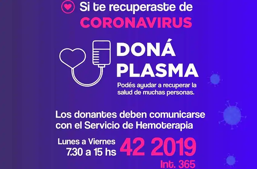 Balcarce refuerza el pedido de donación de plasma para tratamientos de COVID-19