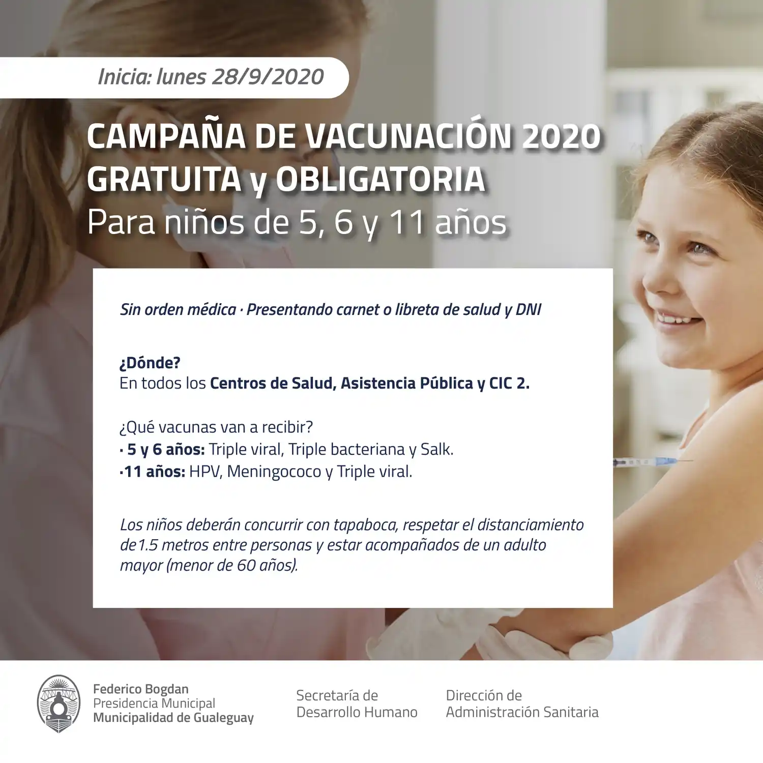 CAMPAÑA DE VACUNACIÓN PARA NIÑOS Y NIÑAS DE 5, 6 Y 11 AÑOS
