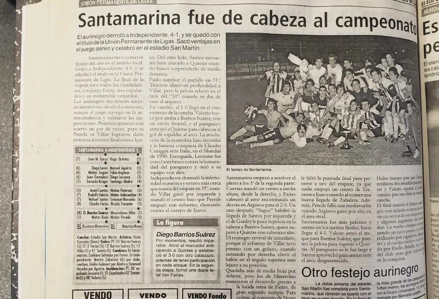 La cobertura principal de El Eco de Tandil por el título de Santamarina en 2009.