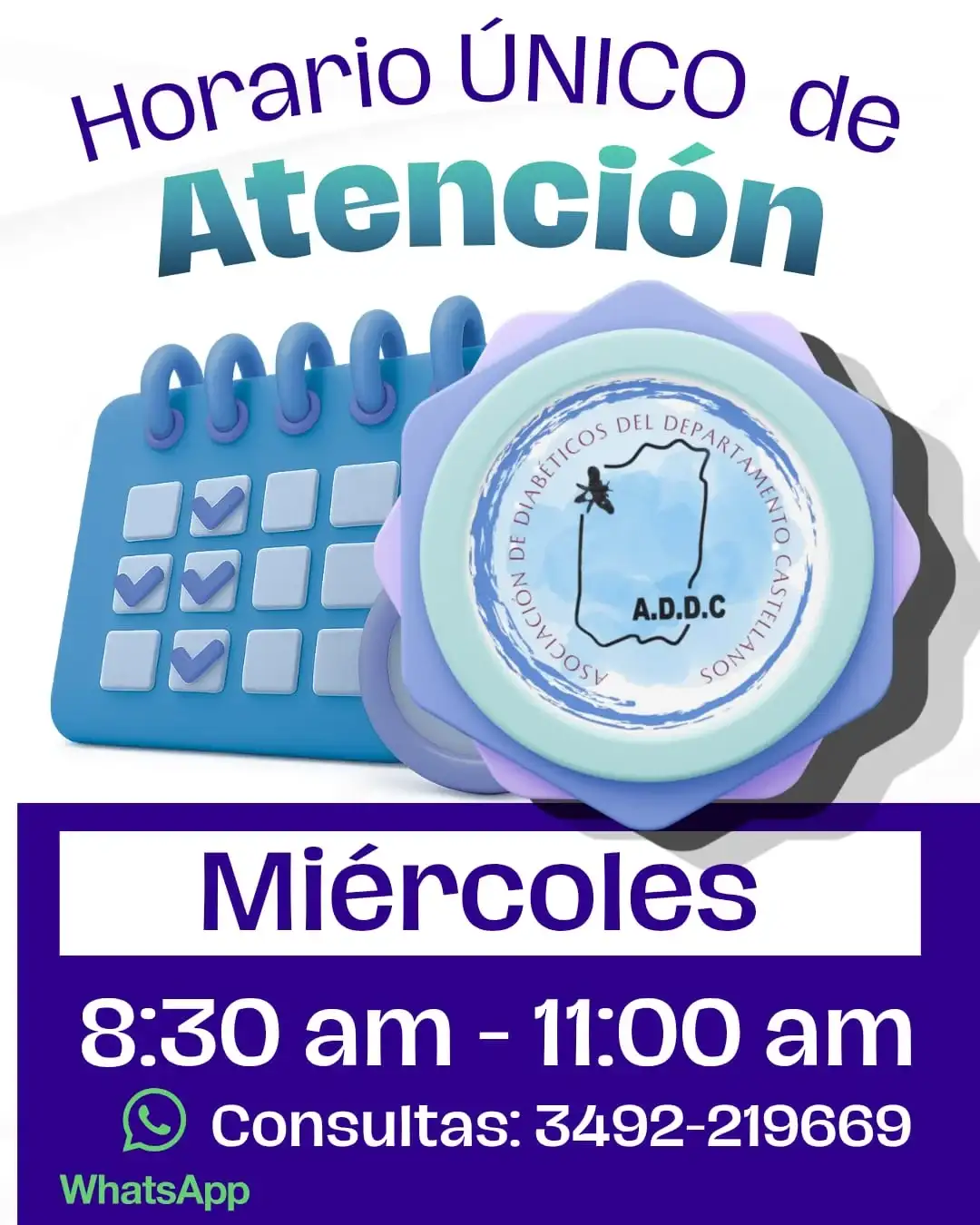 nuevo horario de la ASOCIACION DE DIABETICOS DEL DEPARTAMENTO