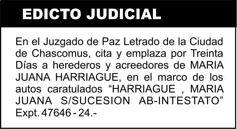 HARRIAGUE , MARIA JUANA S/SUCESION AB-INTESTATO