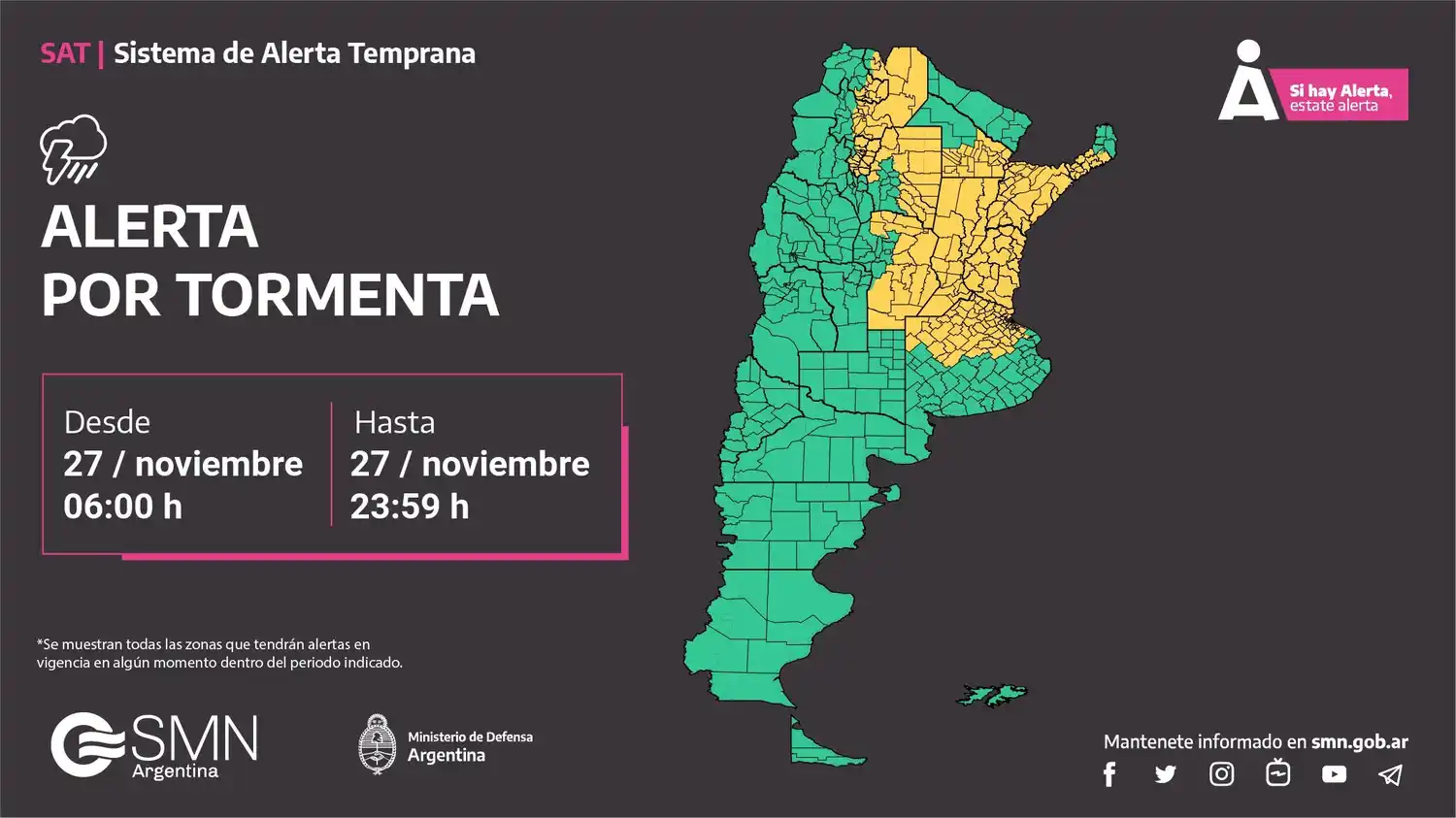 Alerta a corto plazo por “tormentas fuertes, lluvias intensas y ráfagas”