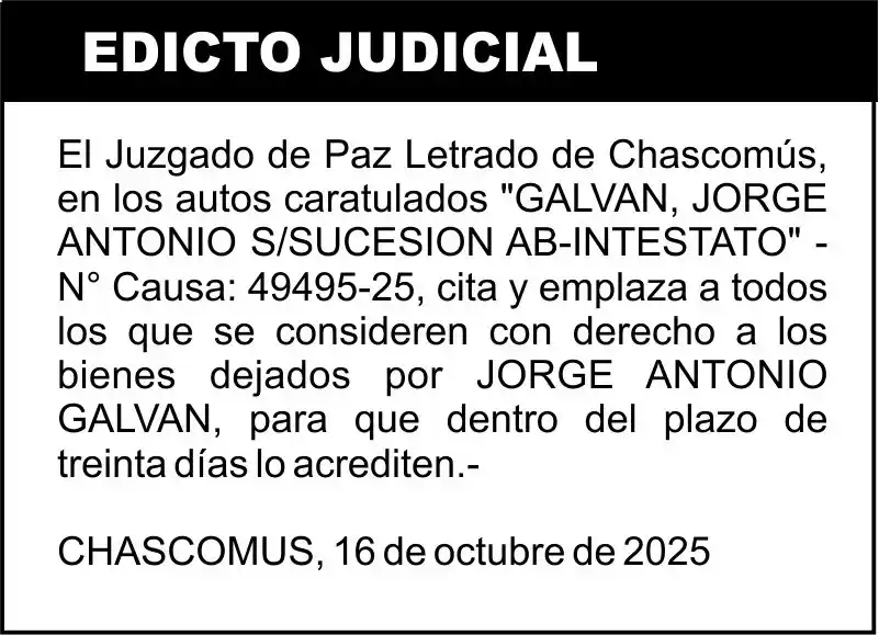GALVAN, JORGE ANTONIO S/SUCESION AB-INTESTATO
