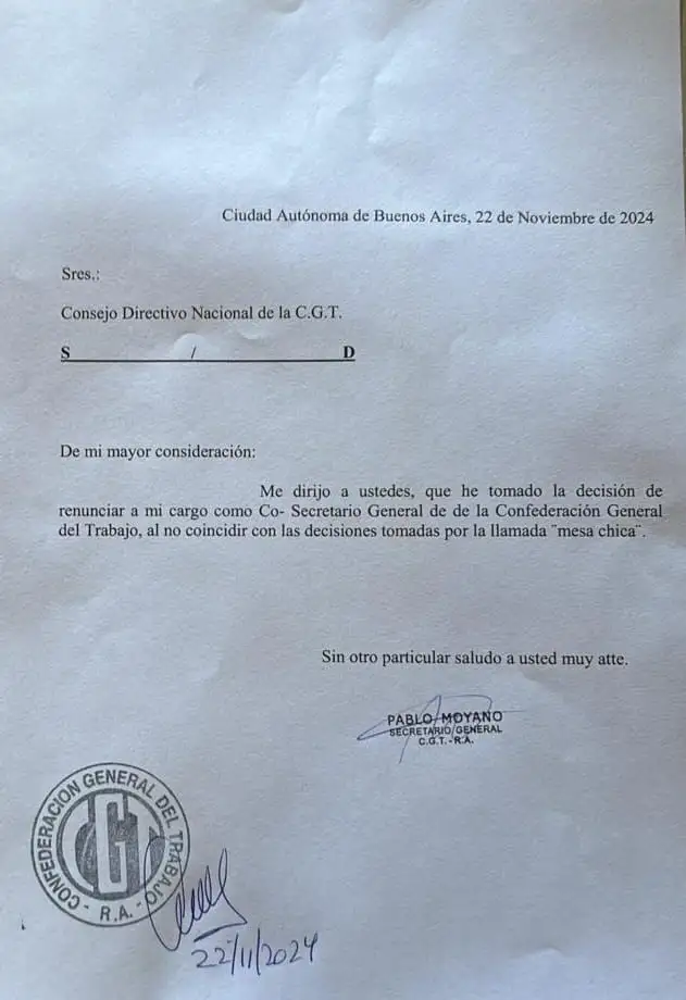 Pablo Moyano renuncia