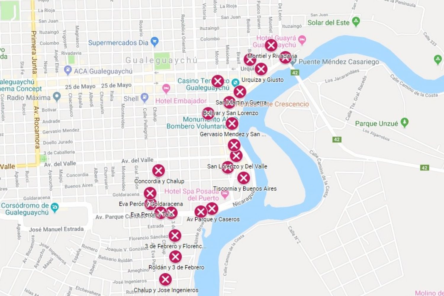 Crecida del río Gualeguaychú: Así quedó el mapa de las calles cortadas