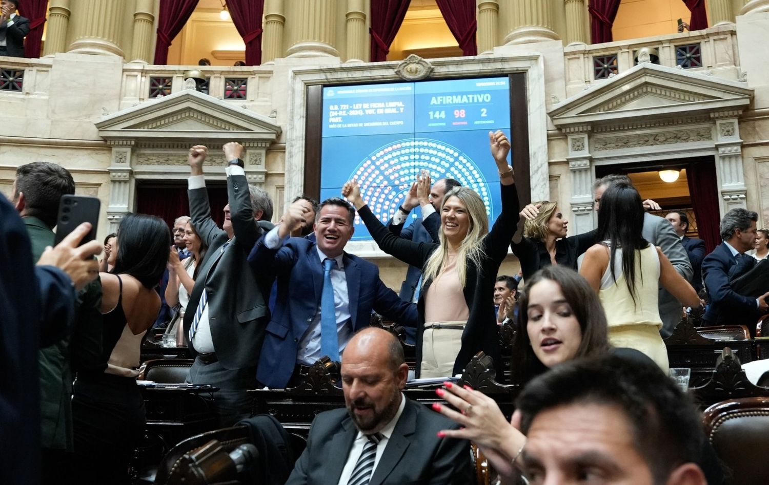 Legisladores oficialistas celebran la media sanción.