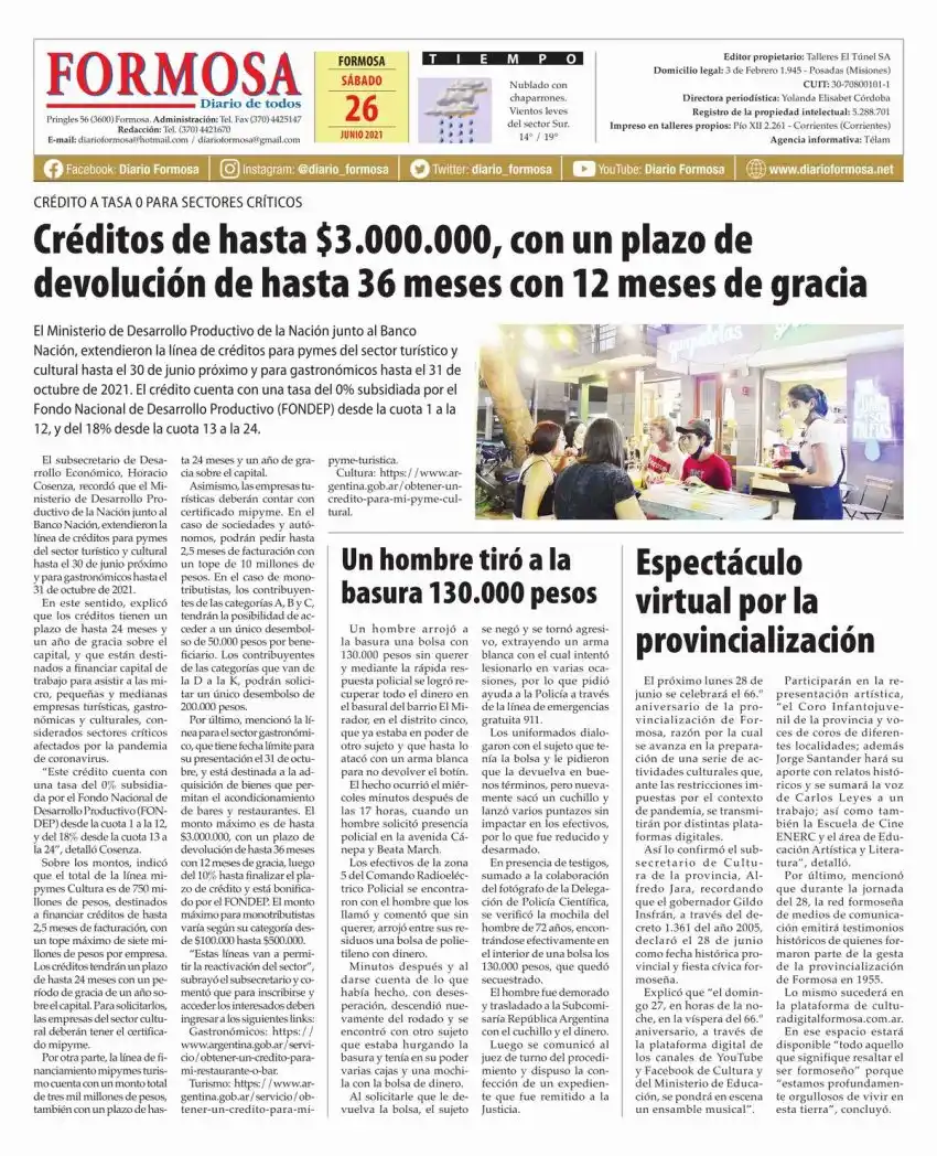 Tapa y Contratapa 26 de junio de 2021