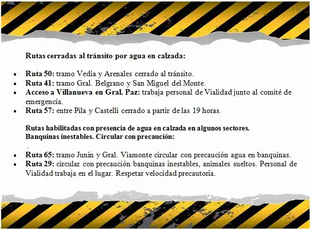 Rutas provinciales: Siguen cortadas las 41 y 50 por la inundación