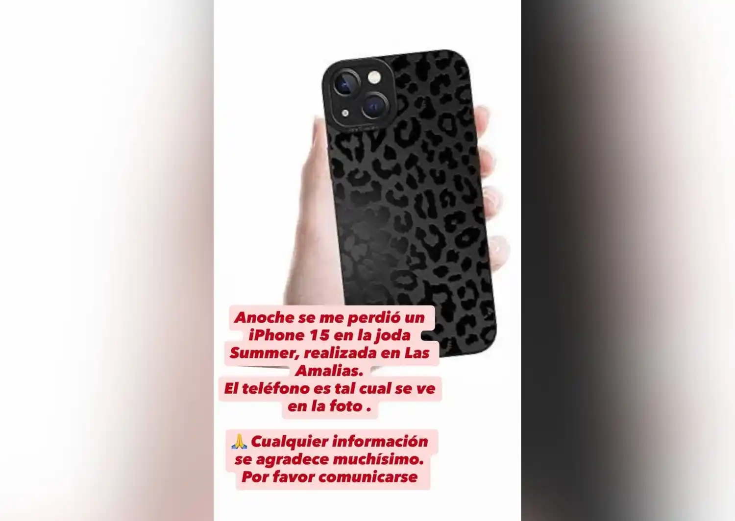 Buscan celular perdido en Las Amalias