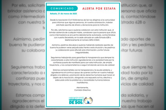 Alerta por estafa: se hacen pasar por la asociación “Vistiéndonos de Sol” para pedir dinero y donaciones